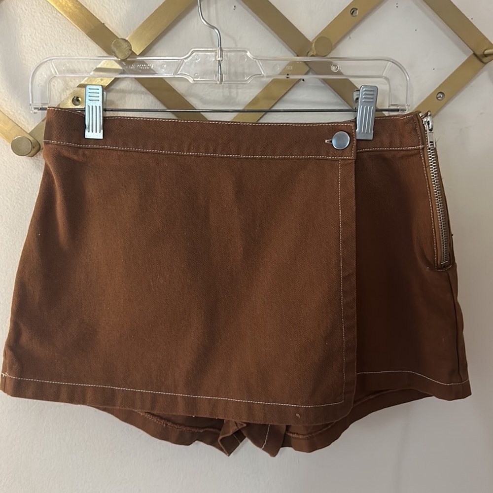 COPY - altar’d state low waisted brown denim mini skort